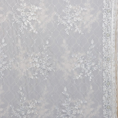 Cream Threadwork Chiffon Saree