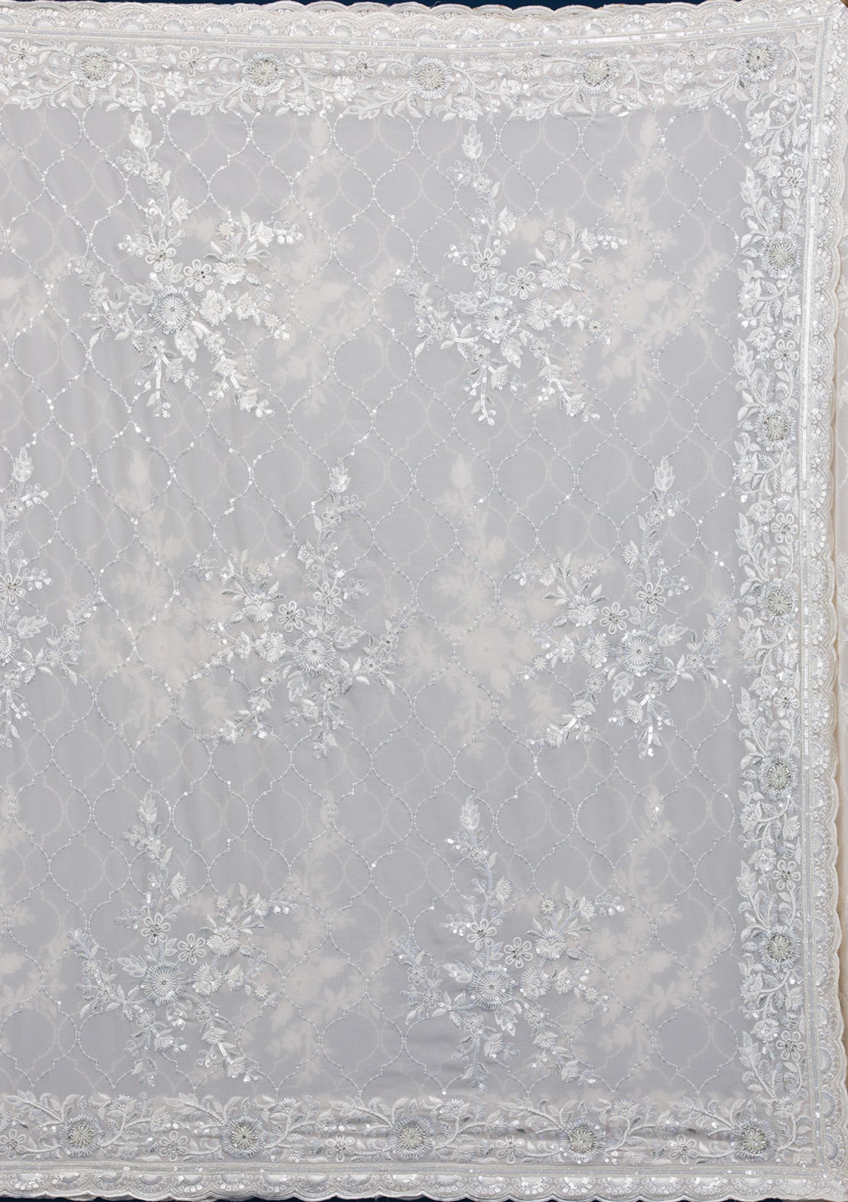 Cream Threadwork Chiffon Saree