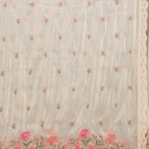 Cream Threadwork Tissue Saree