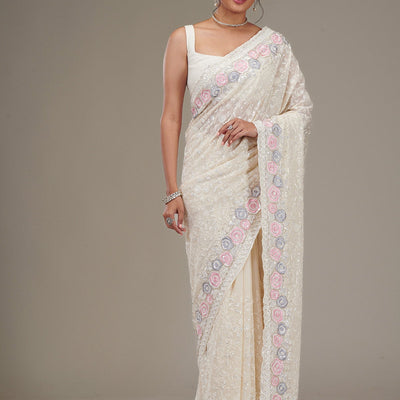 Cream Zariwork Georgette Saree