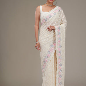 Cream Zariwork Georgette Saree