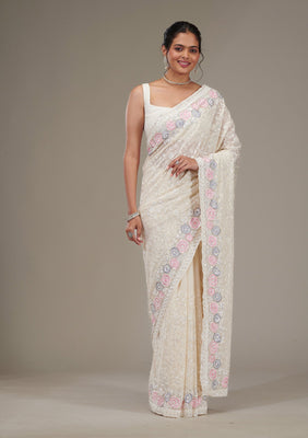 Cream Zariwork Georgette Saree