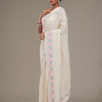 Cream Zariwork Georgette Saree