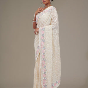 Cream Zariwork Georgette Saree