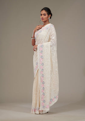 Cream Zariwork Georgette Saree