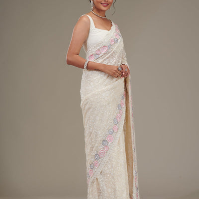 Cream Zariwork Georgette Saree