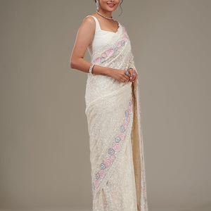 Cream Zariwork Georgette Saree