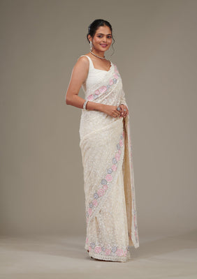 Cream Zariwork Georgette Saree