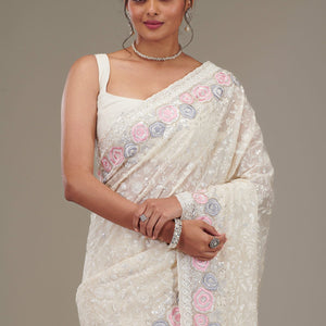 Cream Zariwork Georgette Saree