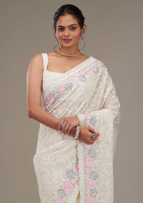 Cream Zariwork Georgette Saree