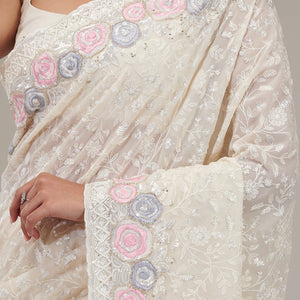 Cream Zariwork Georgette Saree