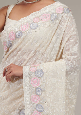 Cream Zariwork Georgette Saree