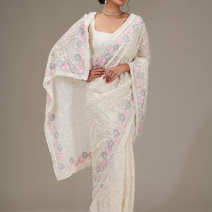 Cream Zariwork Georgette Saree