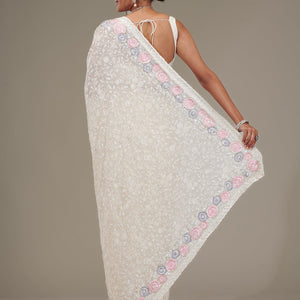 Cream Zariwork Georgette Saree