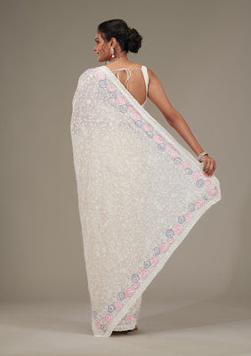Cream Zariwork Georgette Saree