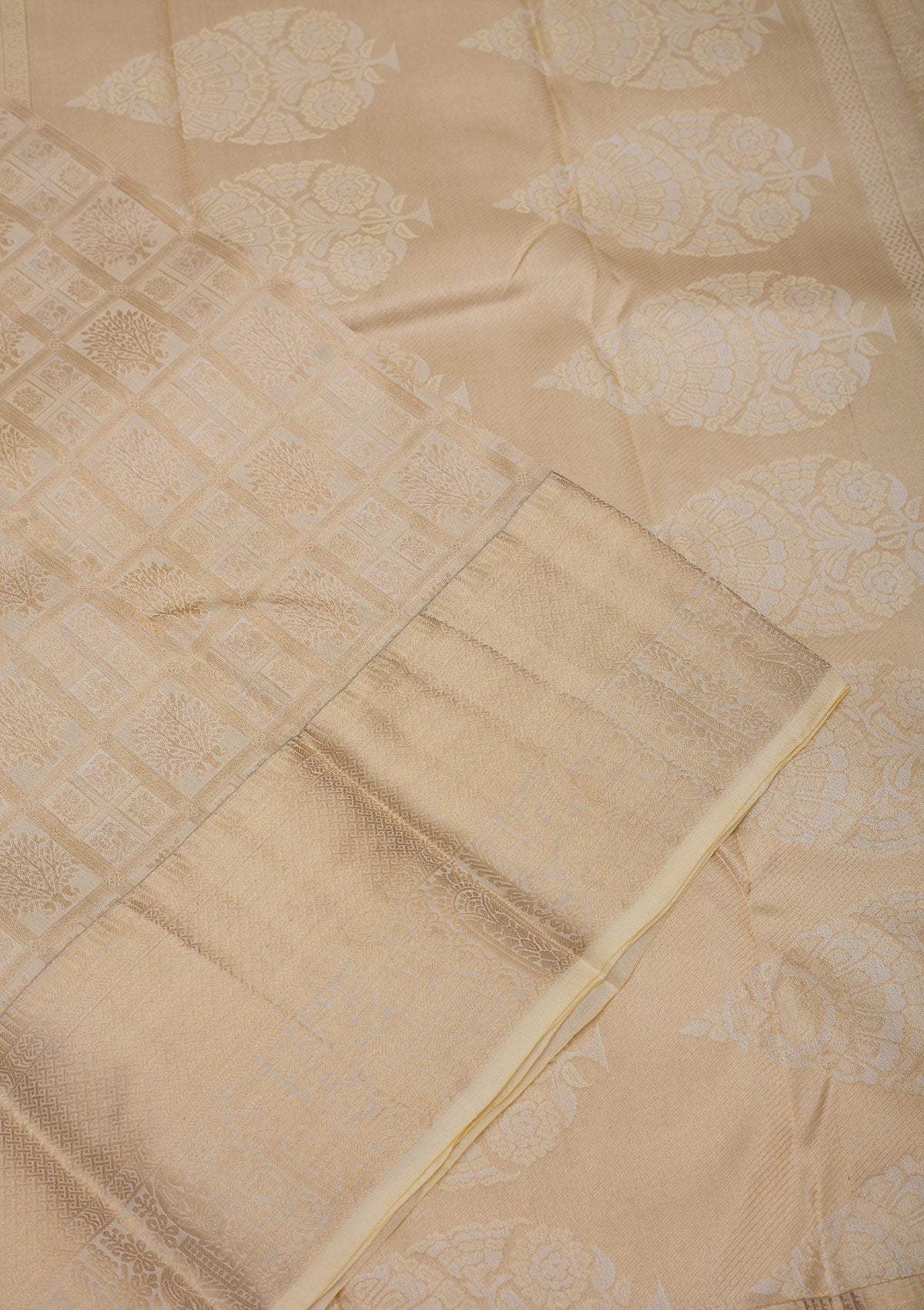 Cream Zariwork Pure Silk Saree