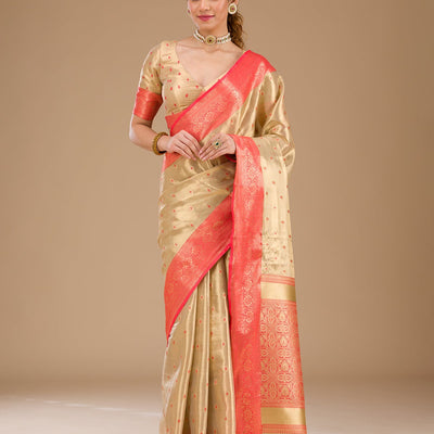 Cream Zariwork Tissue Saree