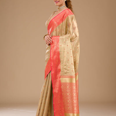 Cream Zariwork Tissue Saree
