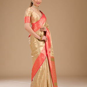 Cream Zariwork Tissue Saree