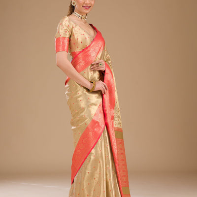 Cream Zariwork Tissue Saree