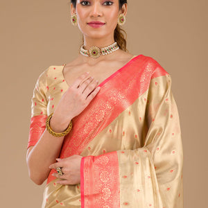 Cream Zariwork Tissue Saree