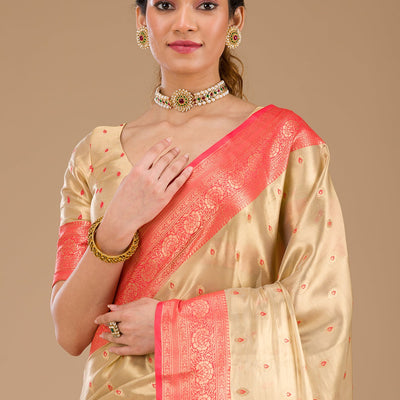 Cream Zariwork Tissue Saree