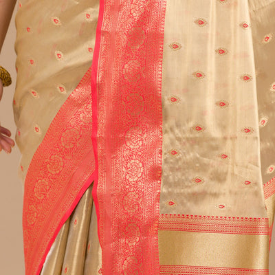 Cream Zariwork Tissue Saree