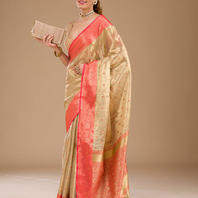 Cream Zariwork Tissue Saree
