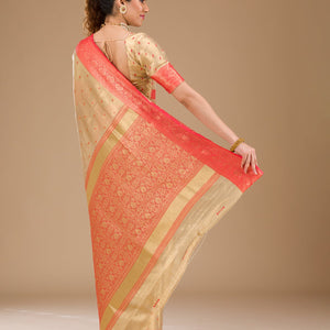Cream Zariwork Tissue Saree