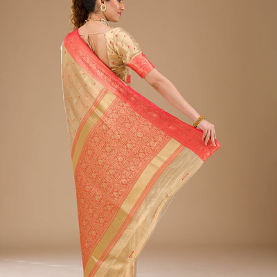 Cream Zariwork Tissue Saree