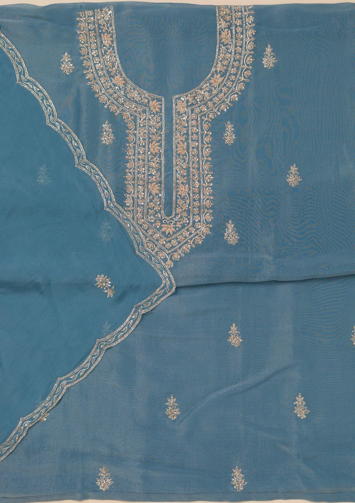 Dark Grey Cutdana Tissue Unstitched Salwar Suit