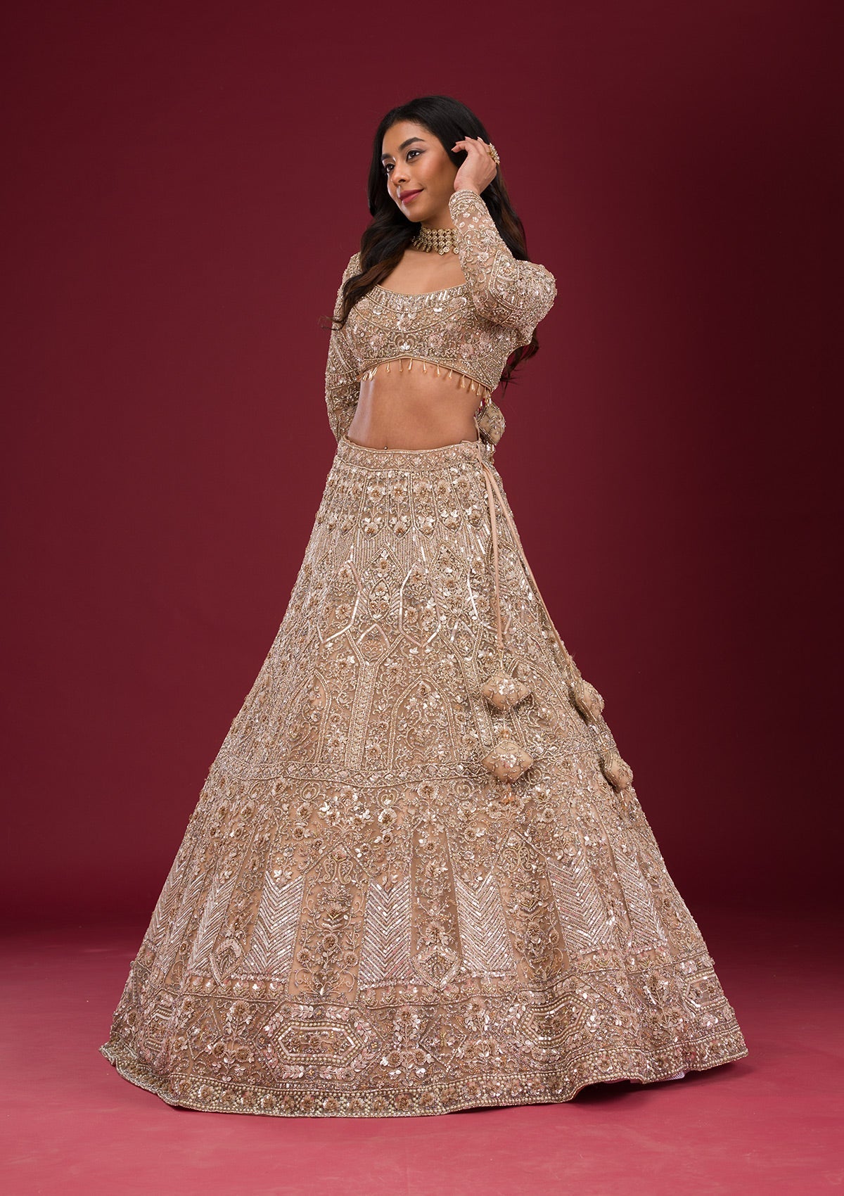 Gold Stonework Net Readymade Lehenga