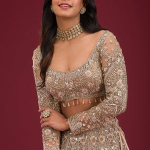 Gold Stonework Net Readymade Lehenga