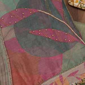 Green Printed Semi Crepe Unstitched Salwar Suit
