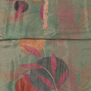 Green Printed Semi Crepe Unstitched Salwar Suit