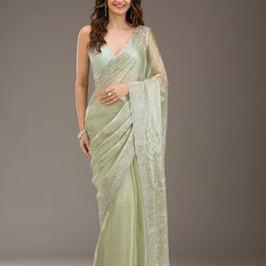 Green Stonework Chiffon Saree