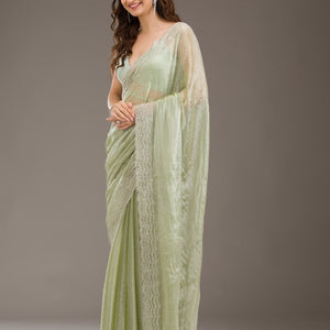 Green Stonework Chiffon Saree