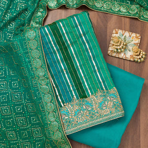 Green Zariwork Semi Crepe Unstitched Salwar Suit