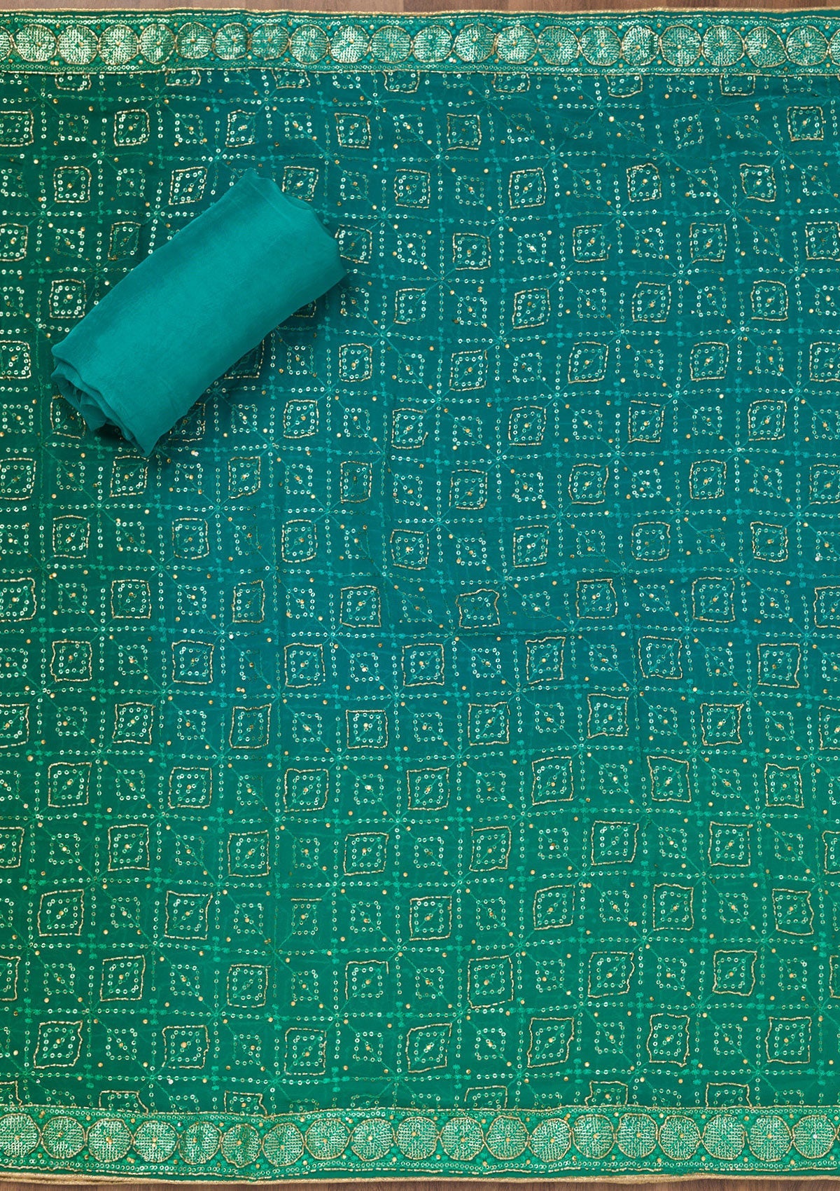 Green Zariwork Semi Crepe Unstitched Salwar Suit