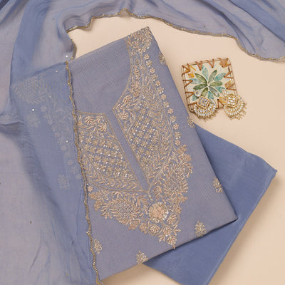 Grey Cutdana Tissue Unstitched Salwar Suit