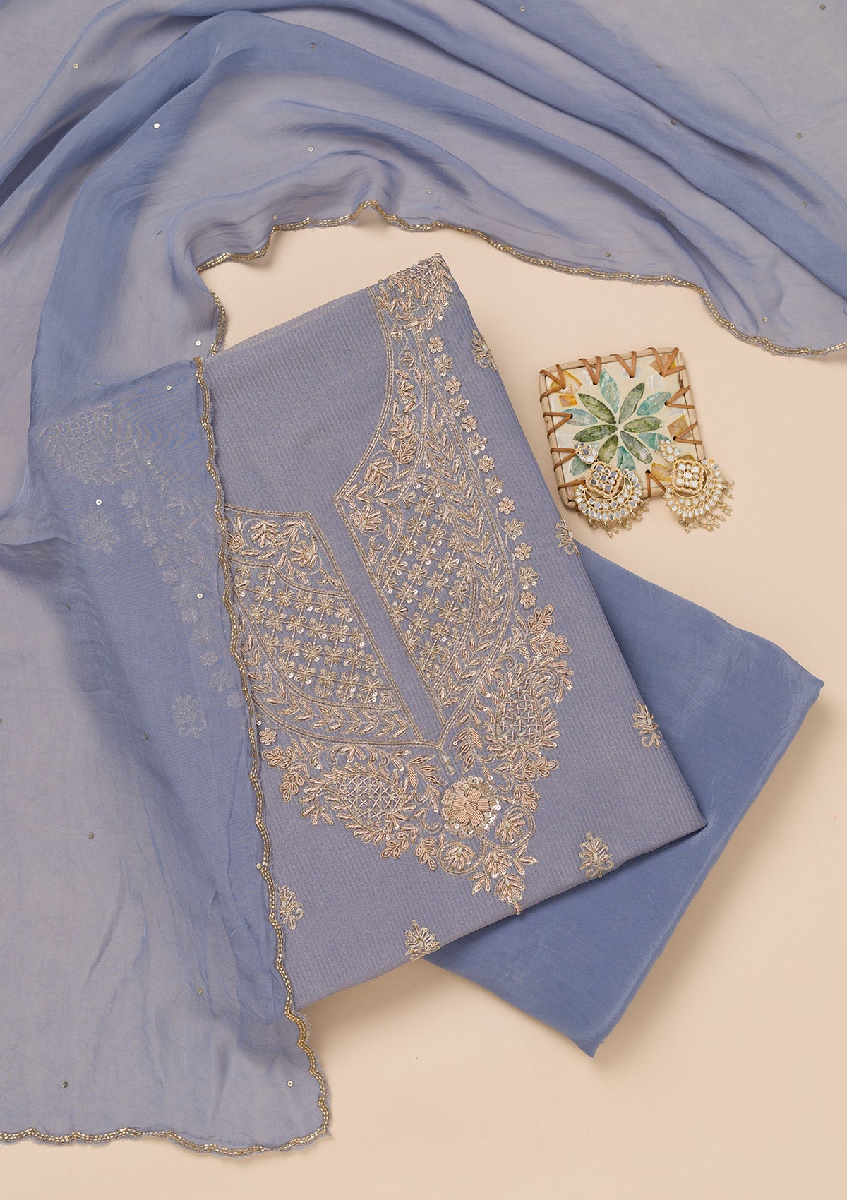 Grey Cutdana Tissue Unstitched Salwar Suit