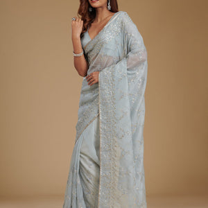 Grey Gotapatti Tissue Saree