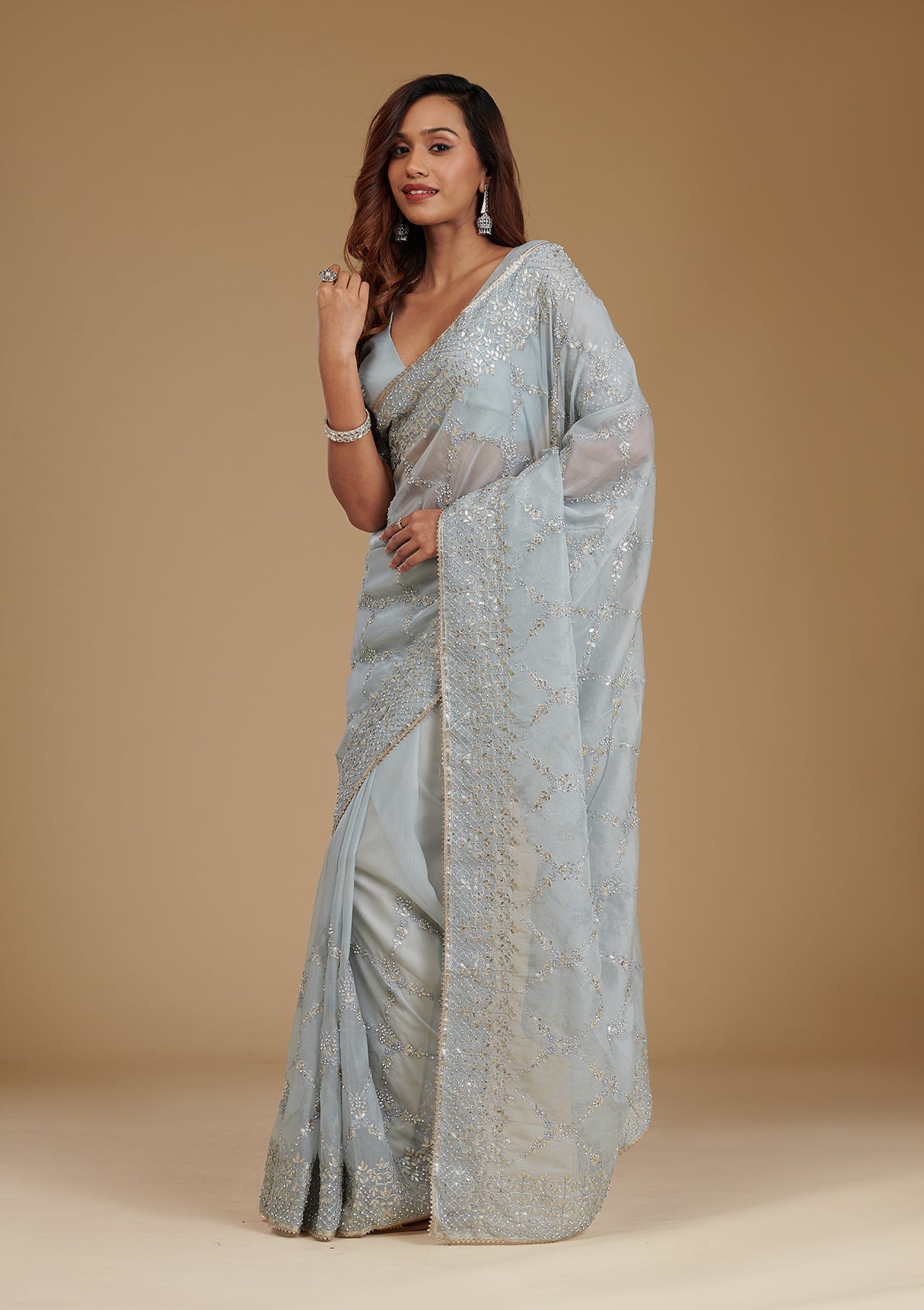 Grey Gotapatti Tissue Saree