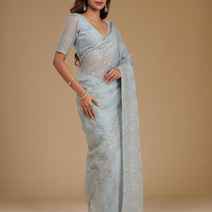 Grey Gotapatti Tissue Saree