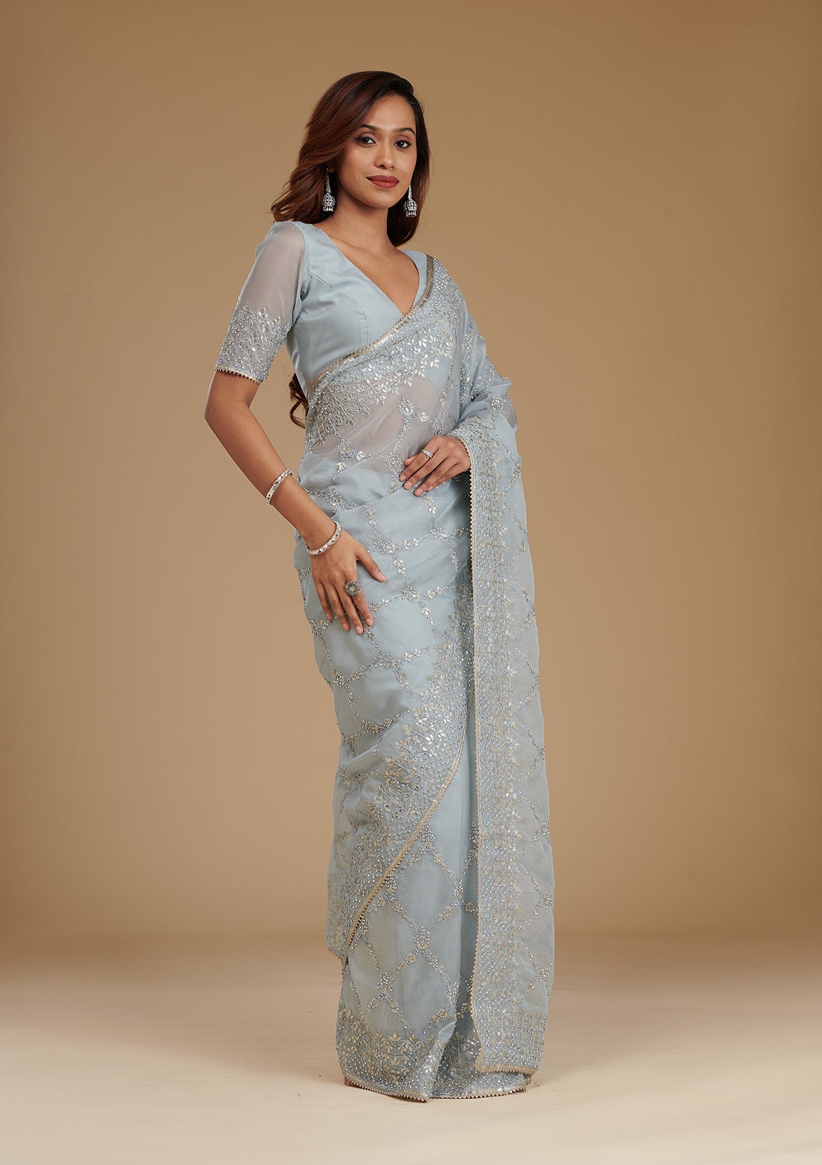 Grey Gotapatti Tissue Saree