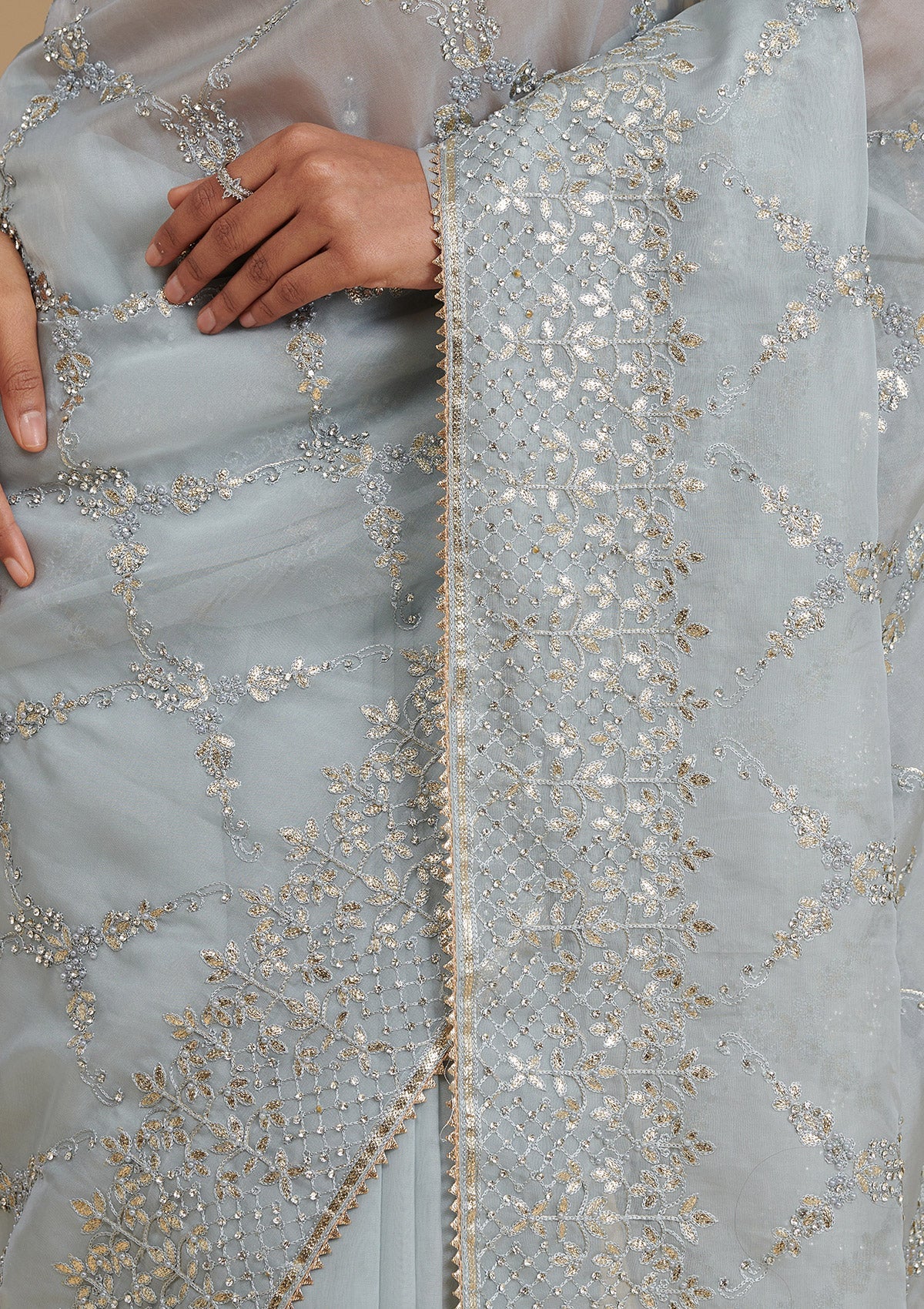 Grey Gotapatti Tissue Saree