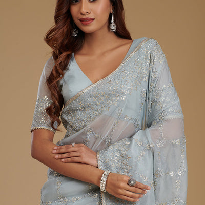 Grey Gotapatti Tissue Saree