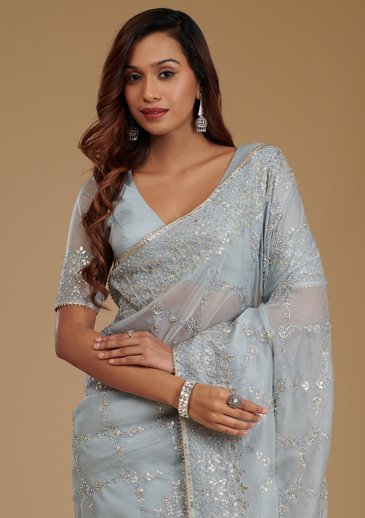 Grey Gotapatti Tissue Saree