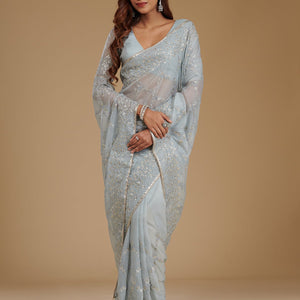 Grey Gotapatti Tissue Saree