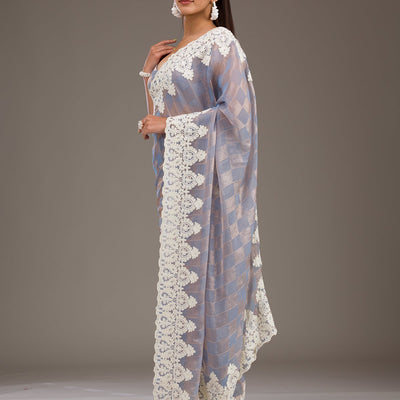 Grey Pearlwork Tissue Saree